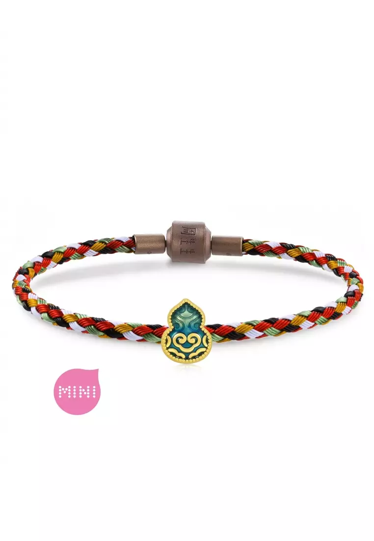 999 24K Solid Gold Cultural Blessings Auspicious Enamel Wulu Gourd Charm 92660C (Bracelet not included)