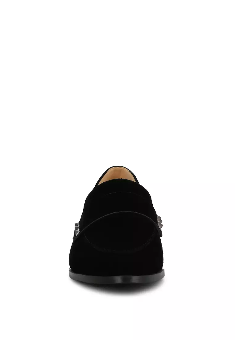 Black Studded Suede Loafers