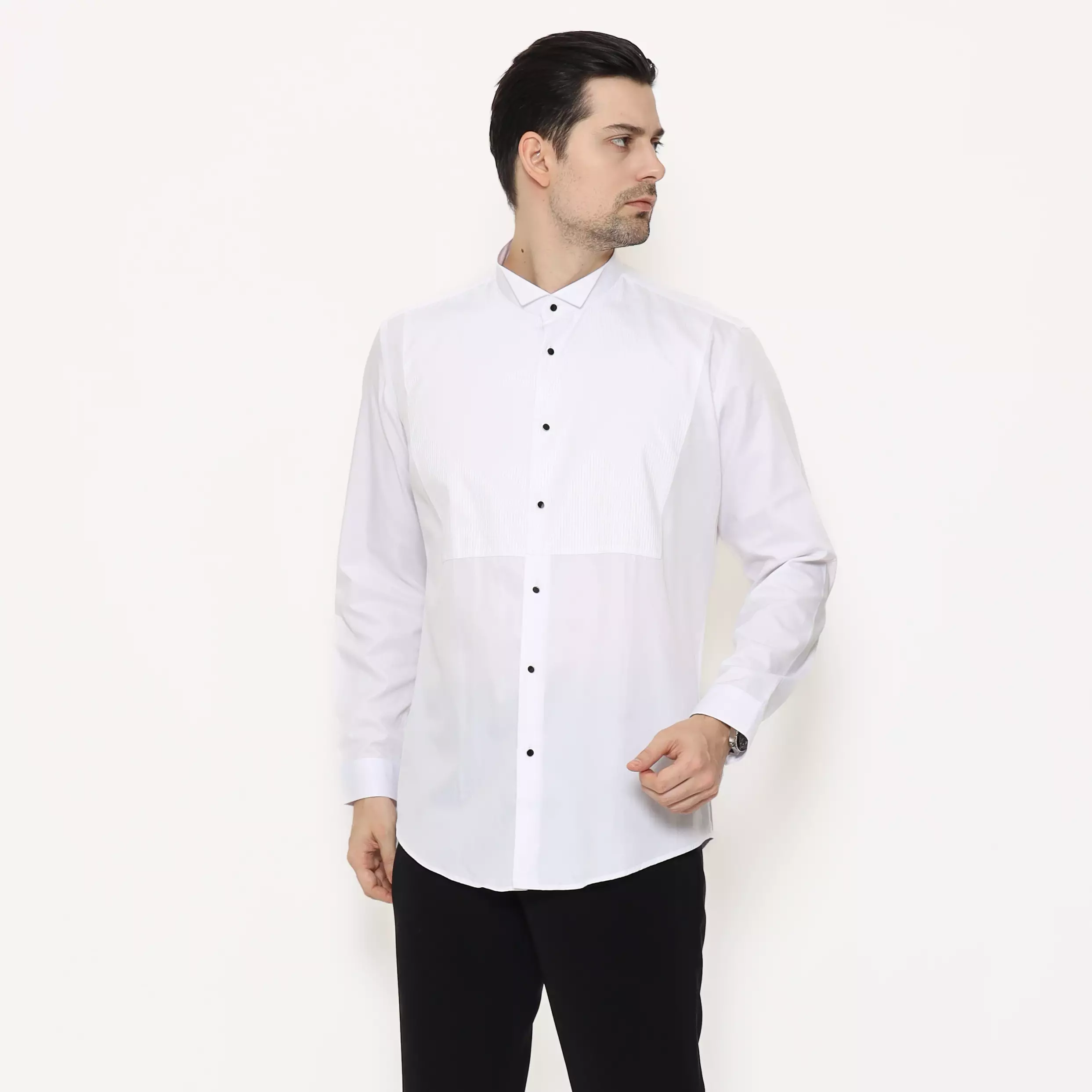 LAWELL DELANO-MLRT Kemeja Formal Pria Putih Tuxedo Style Lengan Panjang Regular Fit 100% Cotton