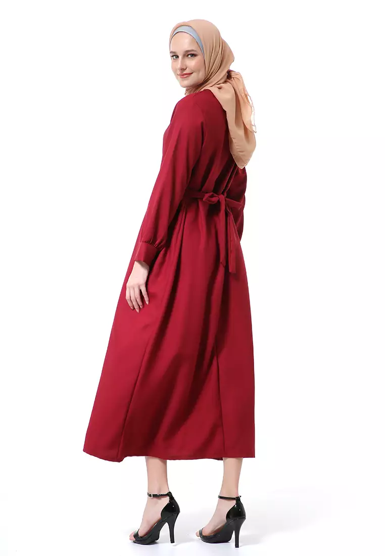 Kiyah Dress Button Muslimah Atasan Wanita Long Sleeve Premium Quality - Maroon