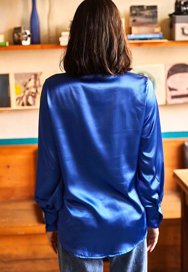 Cuff Detailed Woven Satin Shirt