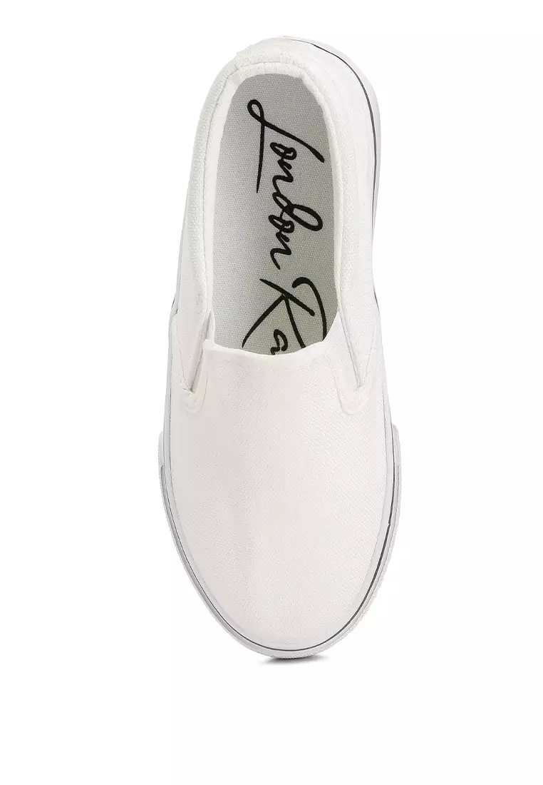 Buy London Rag White Canvas Slip On Sneakers For Kids Online