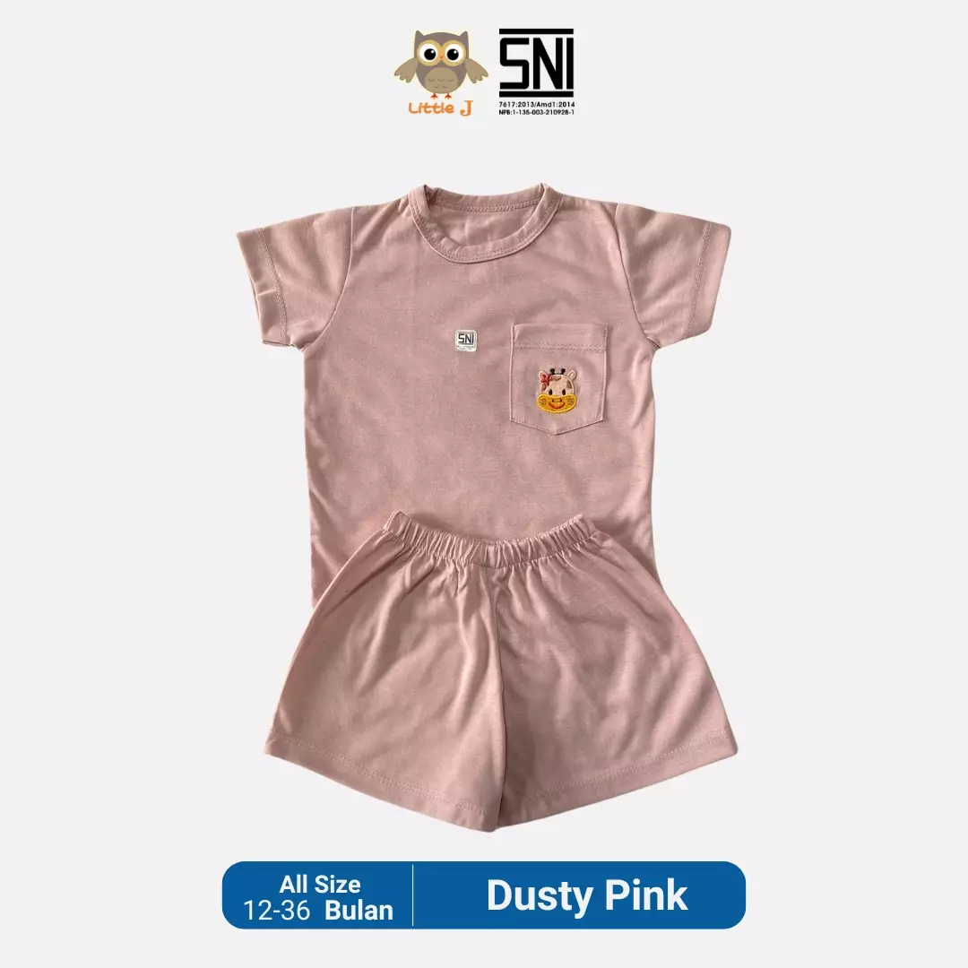 Little J Setelan Baju Anak Oblong Lengan Pendek Kaos Polos Set Celana Motif Usia 6 Bulan Hingga 48 Bulan