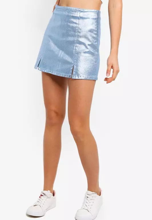 Dua Lipa X Collection Gracie Colour Coated Denim Mini Skirt
