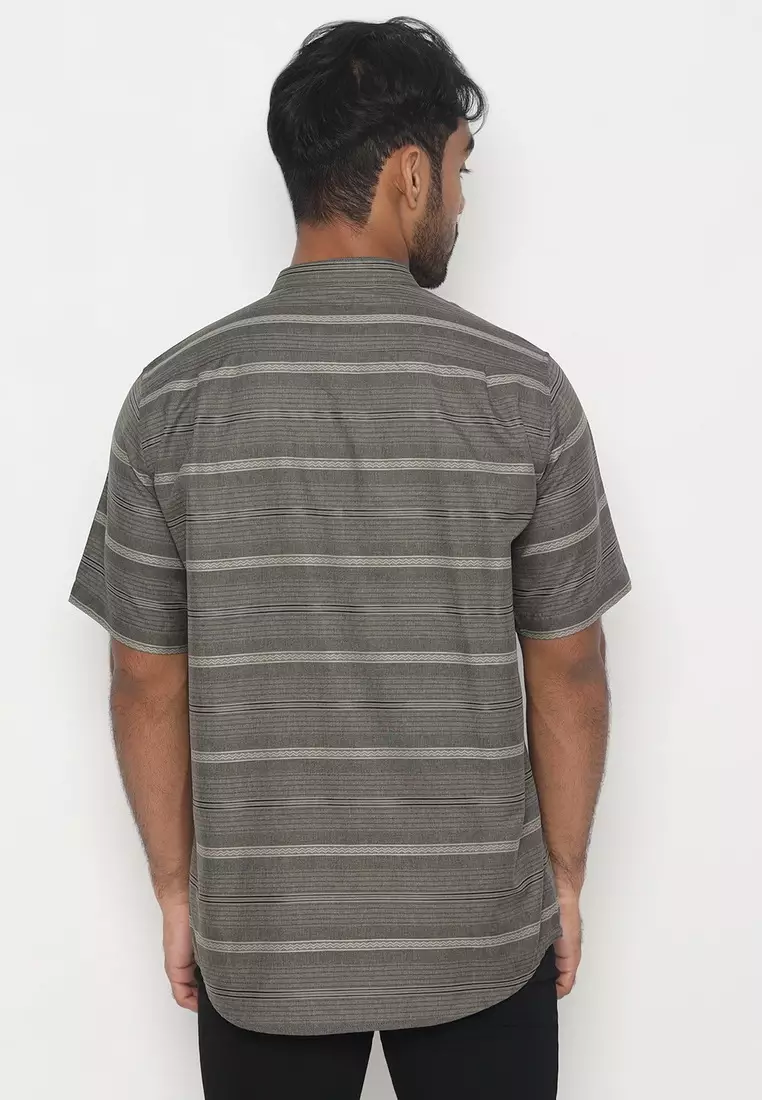 POLICE Kemeja Koko Salur Krah Shanghai Olive Regular Fit Pria