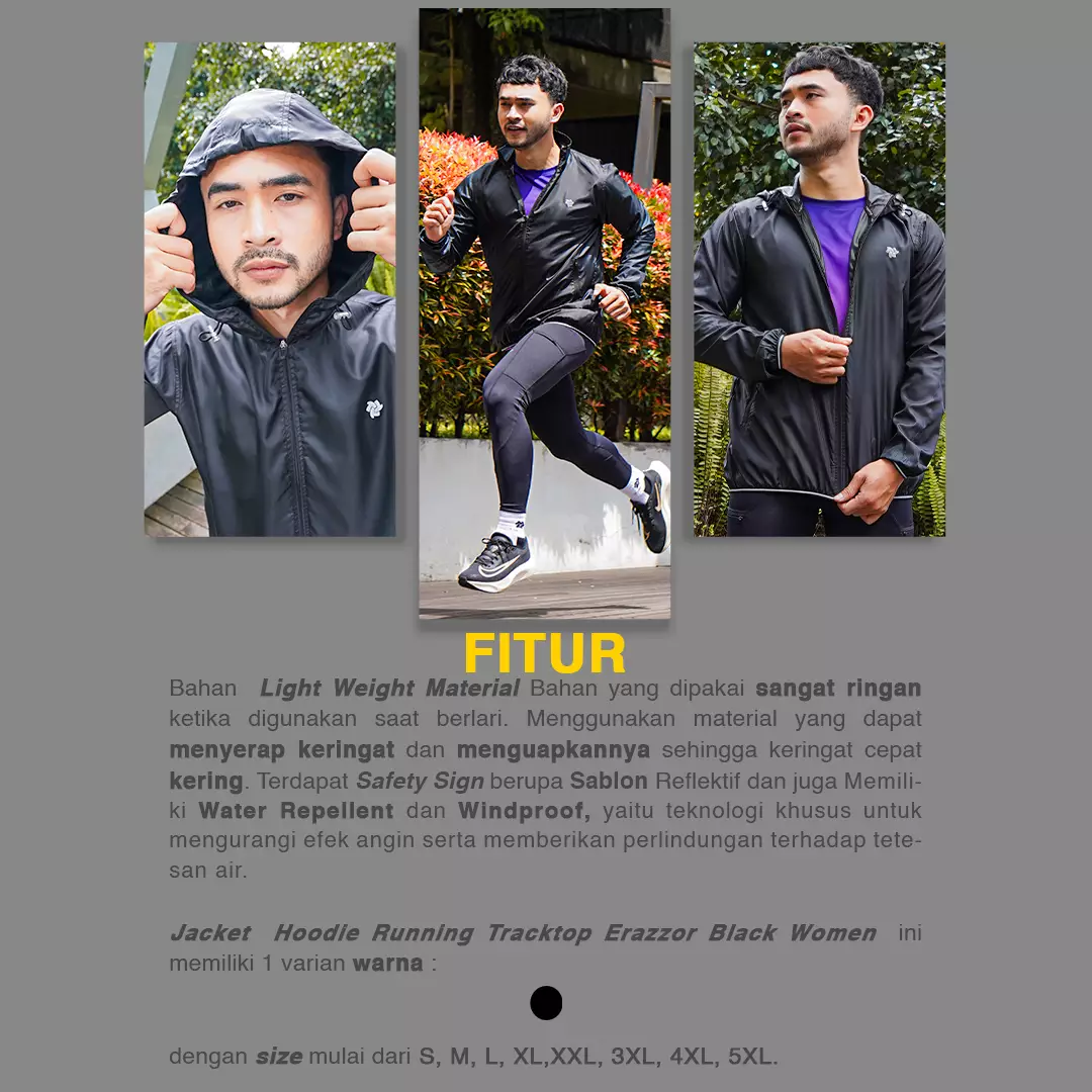 Tiento Jaket Hoodie Running Tracktop Jacket Olahraga Jogging Lari Sports Erazzor