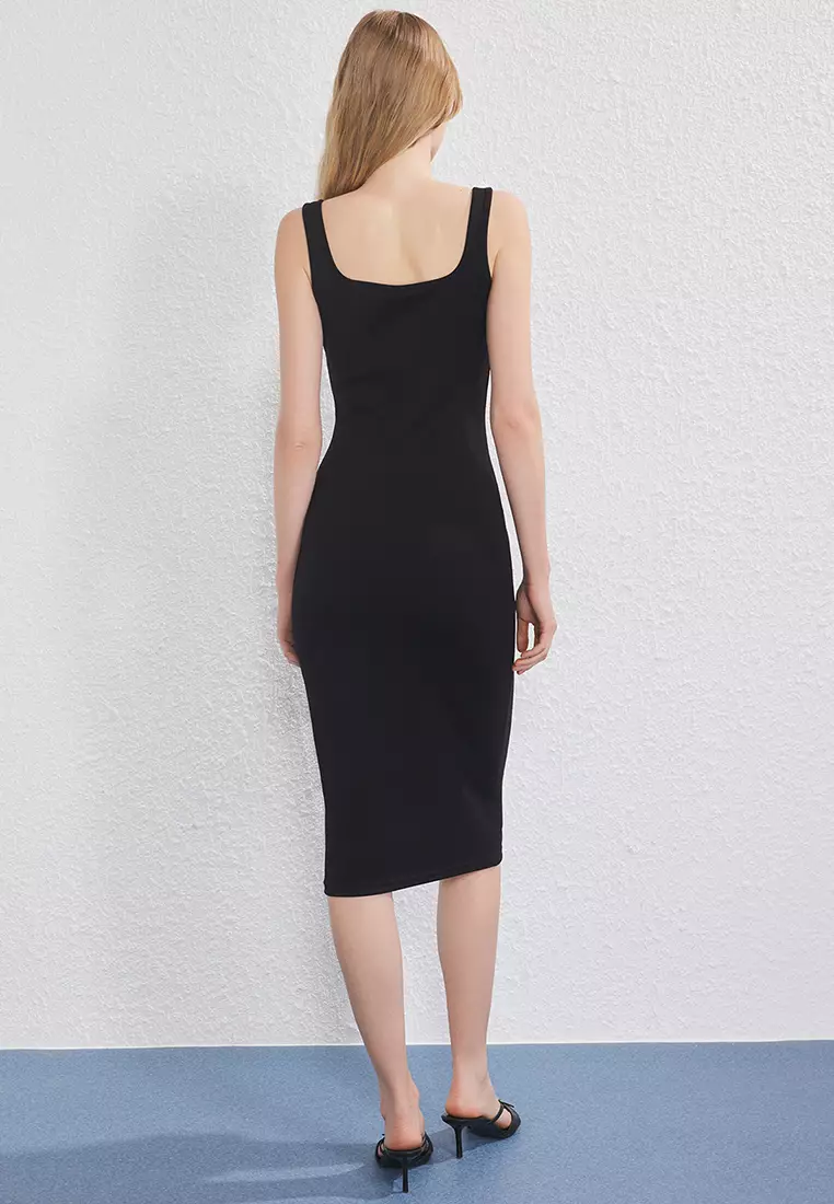Black Midi Bodycone/Fits Knit Dress TWOSS25EL00774