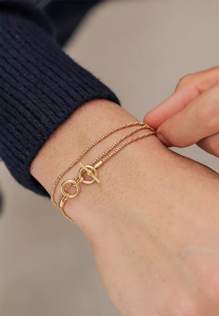 EXCLUSIVE Gelang Perhiasan Perak 925 Pria T-bar Rope Chain Gold Plated