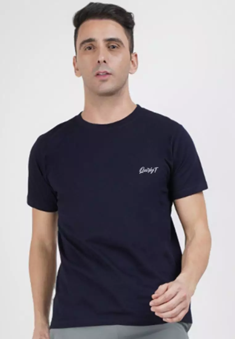 宇航员钓鱼图案藏青色棉质短袖必备 T 恤