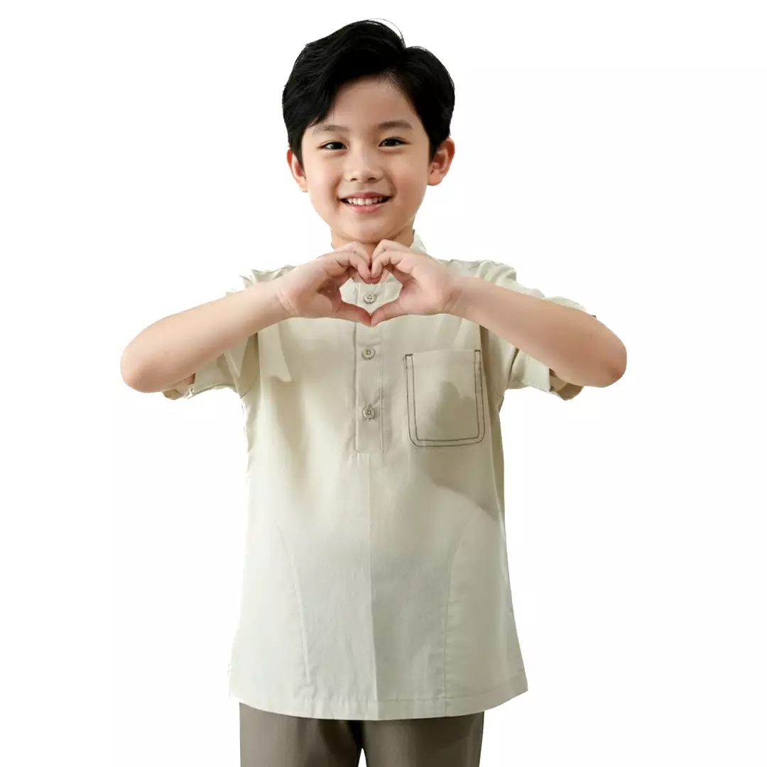 Rabbani - Baju Anak Laki-laki Lengan Pendek Bani Batuta Kemko Anak Denendra Pdk - White Asparagus - Fossil