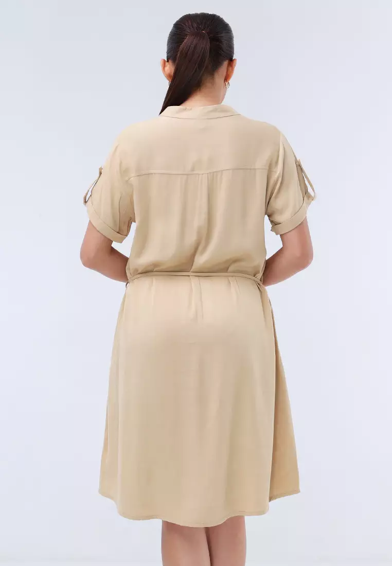 Plain Single Bold Twill Short Sleeve Dress