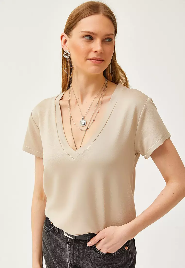 Buy Olalook Deep V-Neck T-Shirt 2025 Online ZALORA