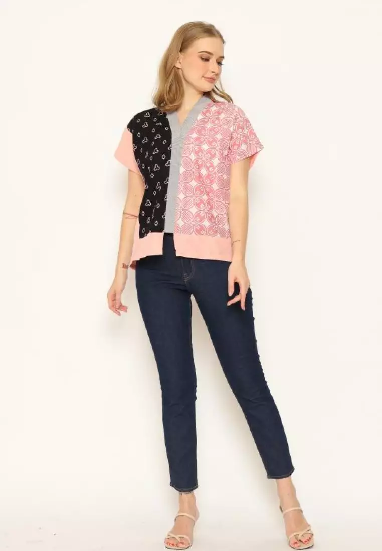 Blouse Batik Wanita - Bhatara Batik Fidelya - Atasan Batik Modern Lengan Pendek