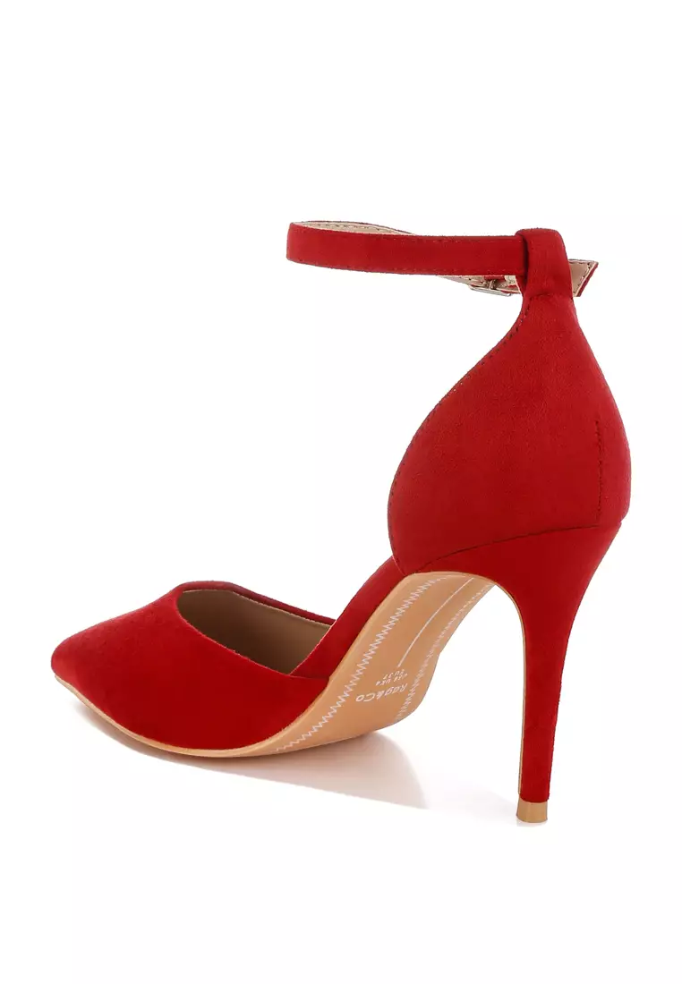 Microfiber Stiletto Sandals in Red