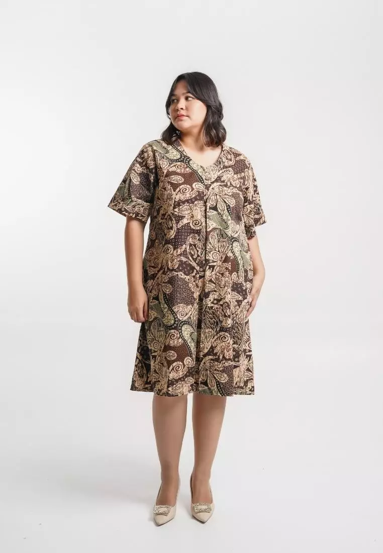 Plus Size Batik Dress Zelia Heritage olive
