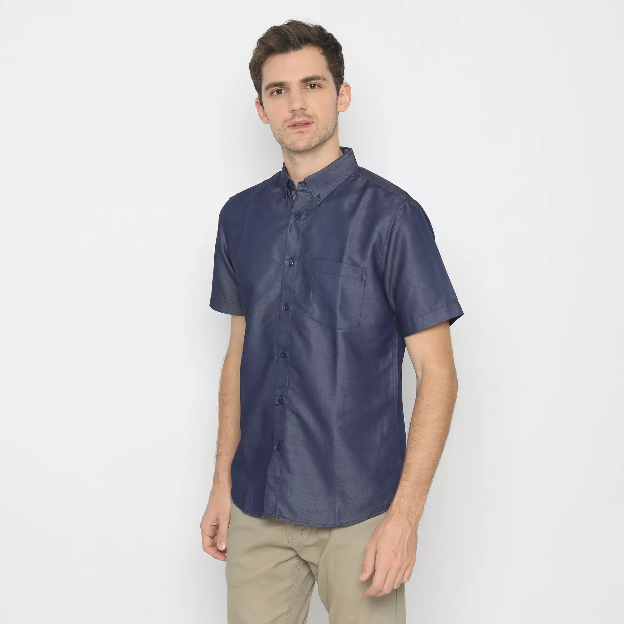 Platini Kemeja Polos Pendek Soft Twill Biru 73007