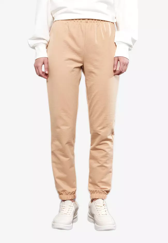 Beige Mid Rise Jogger Pants Online Shopping