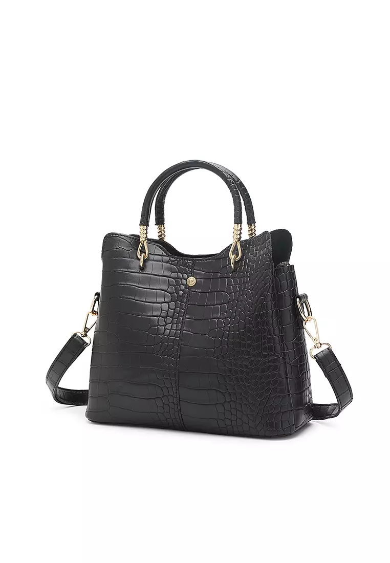 Women's 3-in-1 Handbag with Pouch & Purse - Black