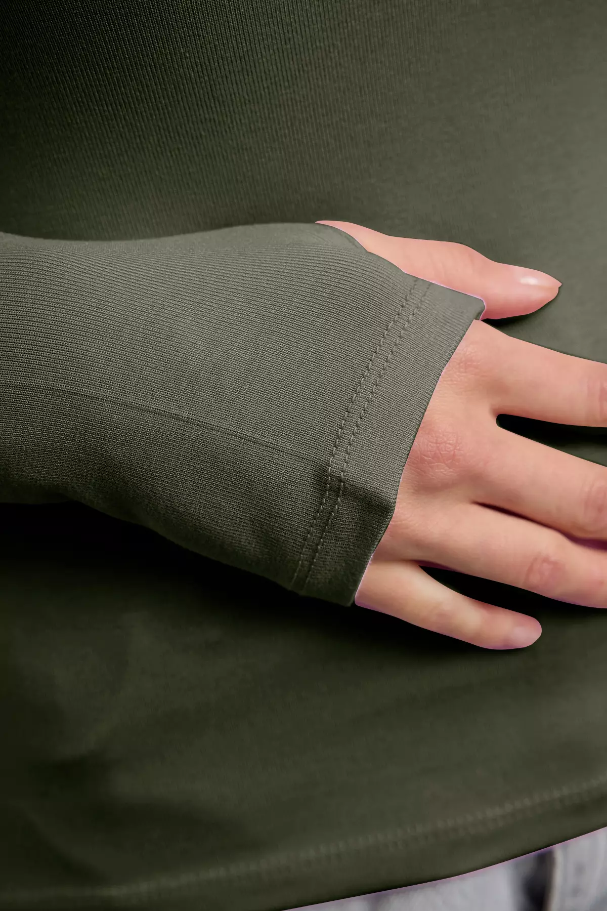 Khaki Viscose/Soft Fabric Finger-Touch Detailed Flexible Knitted Blouse