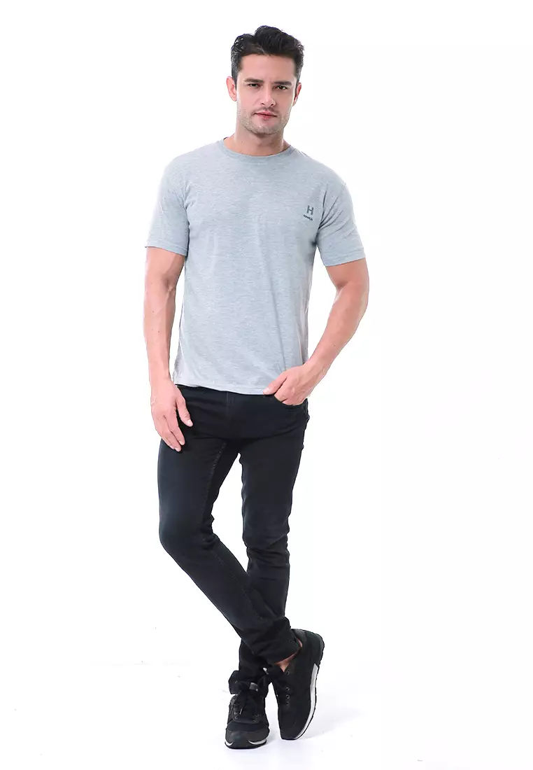 Aisley Atasan Pria Kaos Polos Lengan Pendek Casual T-Shirt Desain Simple Material Cotton ORIGINAL - Gray