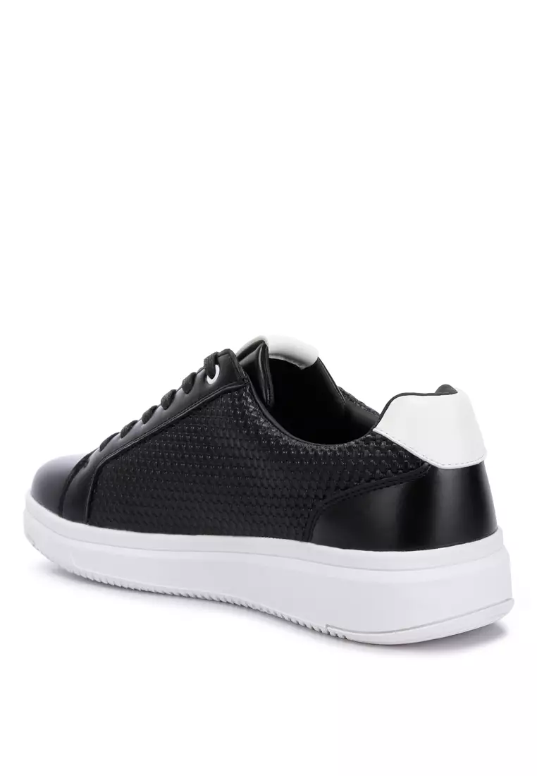 Men's Faux Leather Lace-up Sneakers in Black