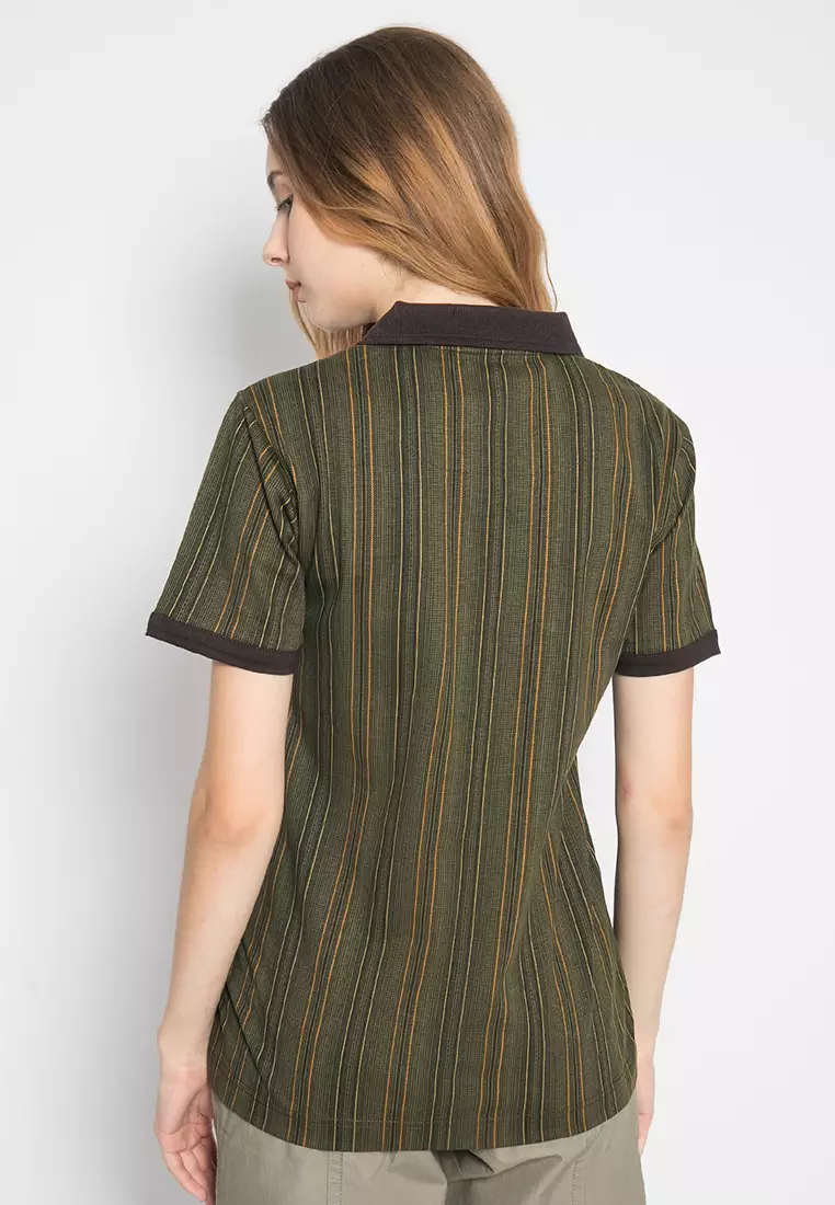 LGS - Kaos Wanita Motif Garis-Garis Warna Coklat LLTS.520.HD001.033.7C