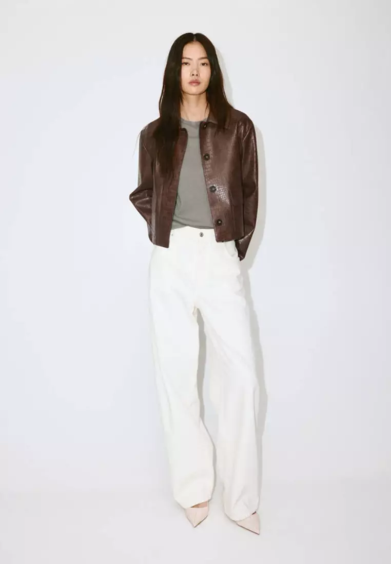 Croc-Effect Faux Leather Jacket