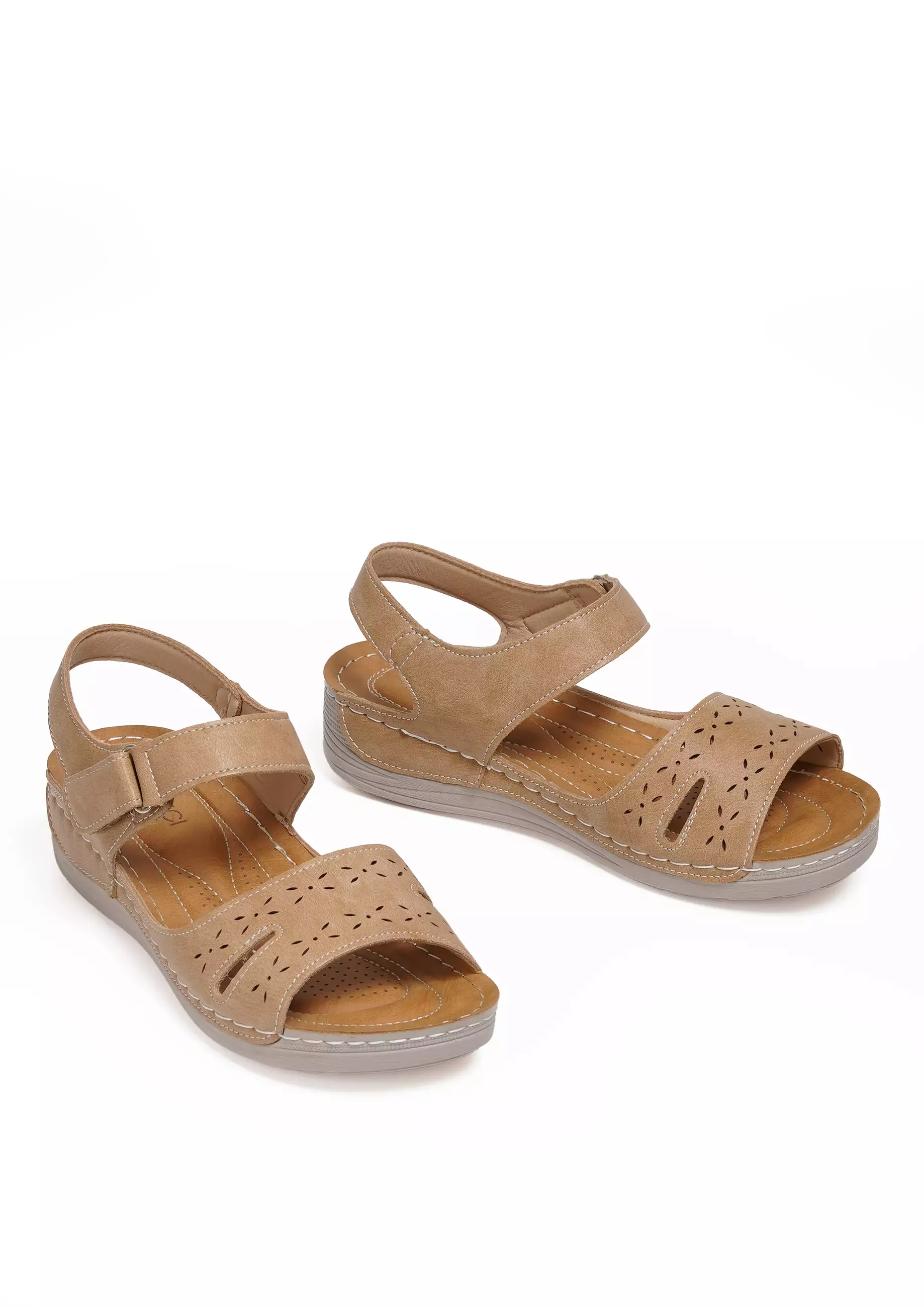 VIVI NICI - Anura Sandal Slip On Wedges Wanita Hak 5 Cm Camel Beige