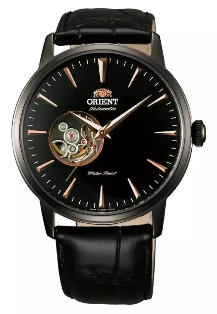 Orient FDB08002B Jam Tangan Automatic Pria Open Heart Dial - Black Leather Strap