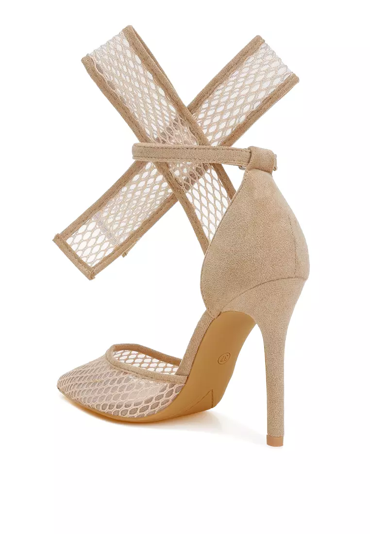 Sandal Stiletto Detail Busur Besar dalam Warna Krem