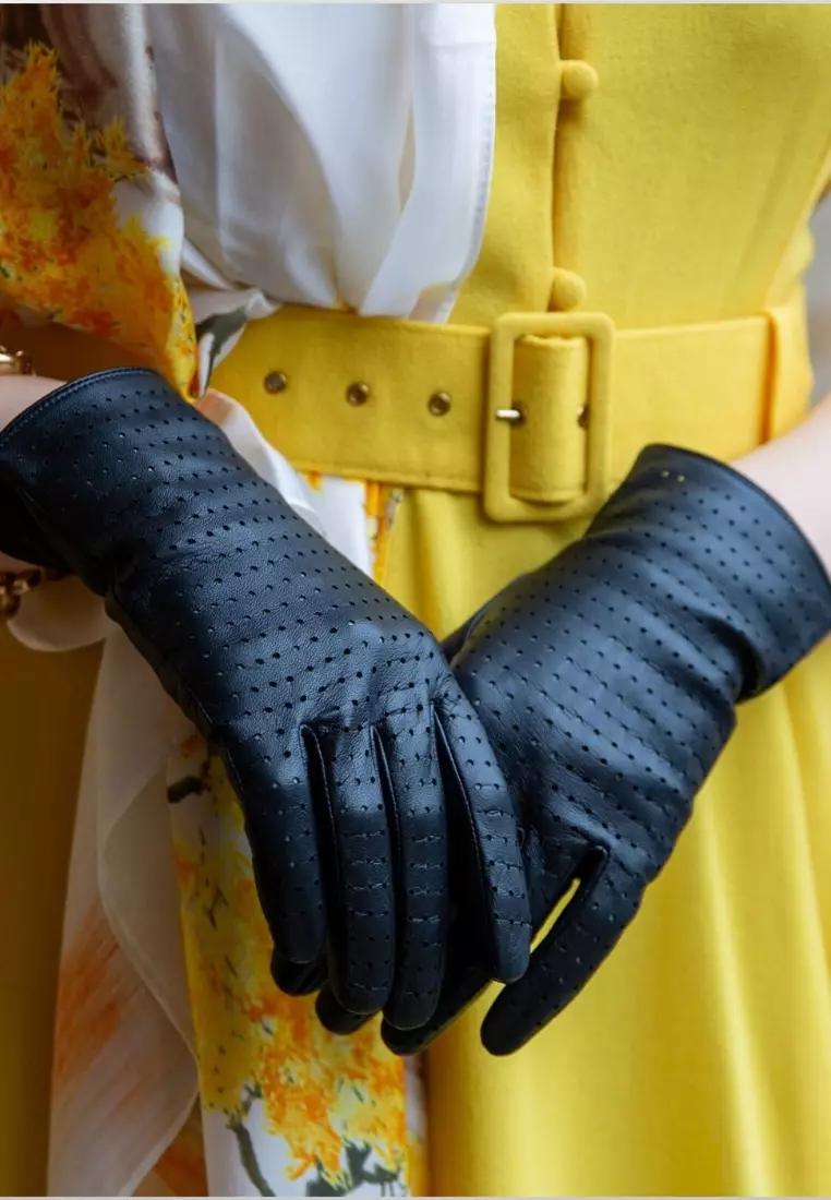 Buy DENTS Womens Perforated Leather Gloves in Black 2025 Online