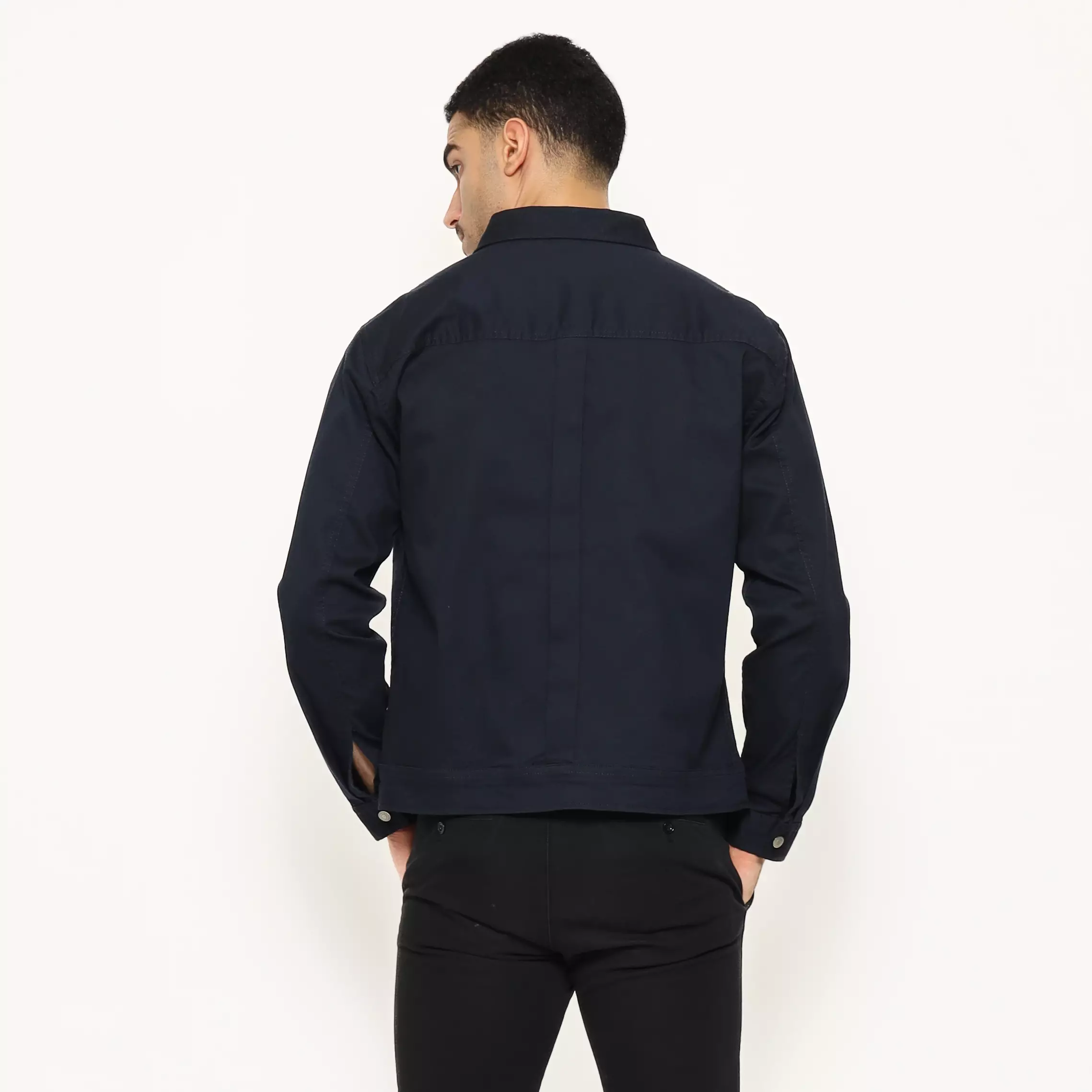 Schoeller Jaket Pria LENNOX Regular Fit Cotton Stretch – Motif Twill Kecil Warna Navy