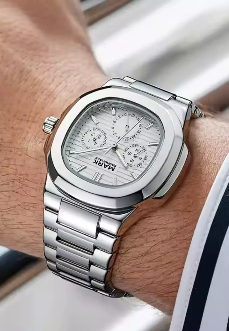 中性石英手錶，39 毫米，金屬錶鍊