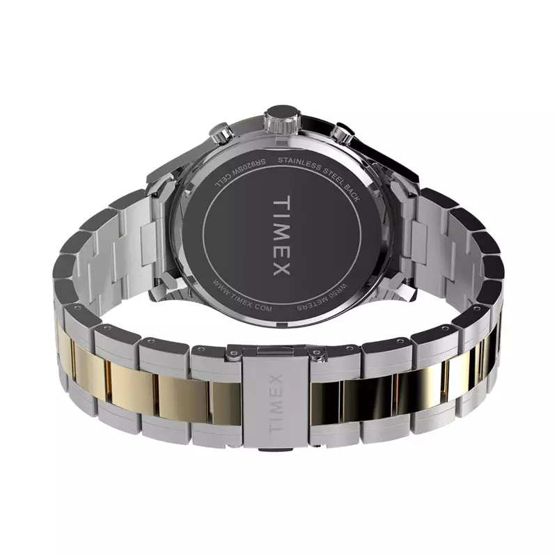 Jam Tangan Pria Timex Dress TW2Y01500 Chronograph Blue Dial Dual Tone Stainless Steel Strap