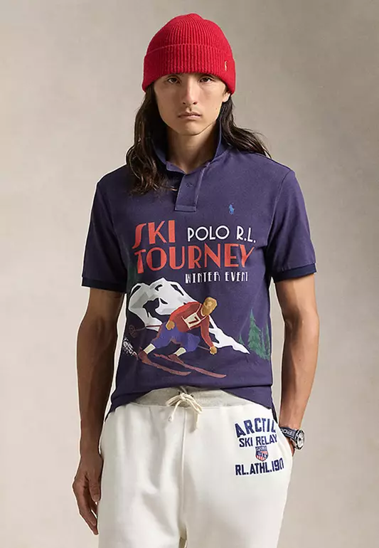 Classic Fit Ski-Print Mesh Polo Shirt