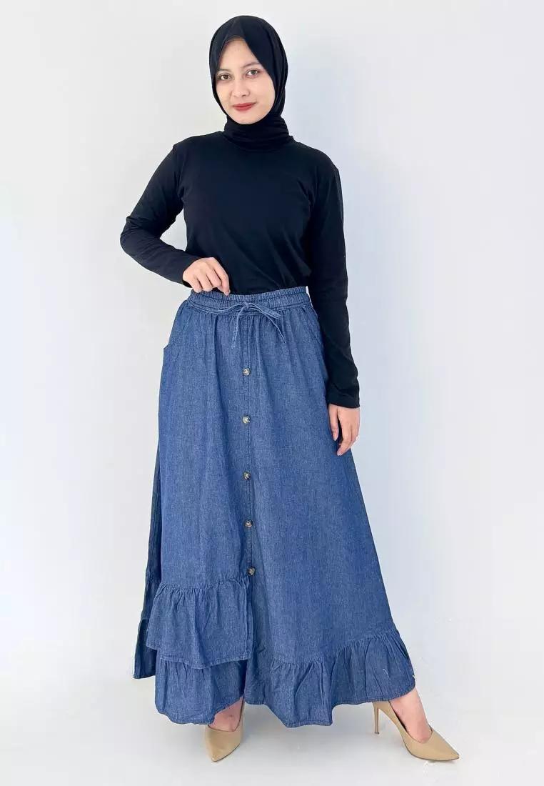 Inara Denim Skirt (Rok Panjang Soft Jeans A-Line) Dark Blue