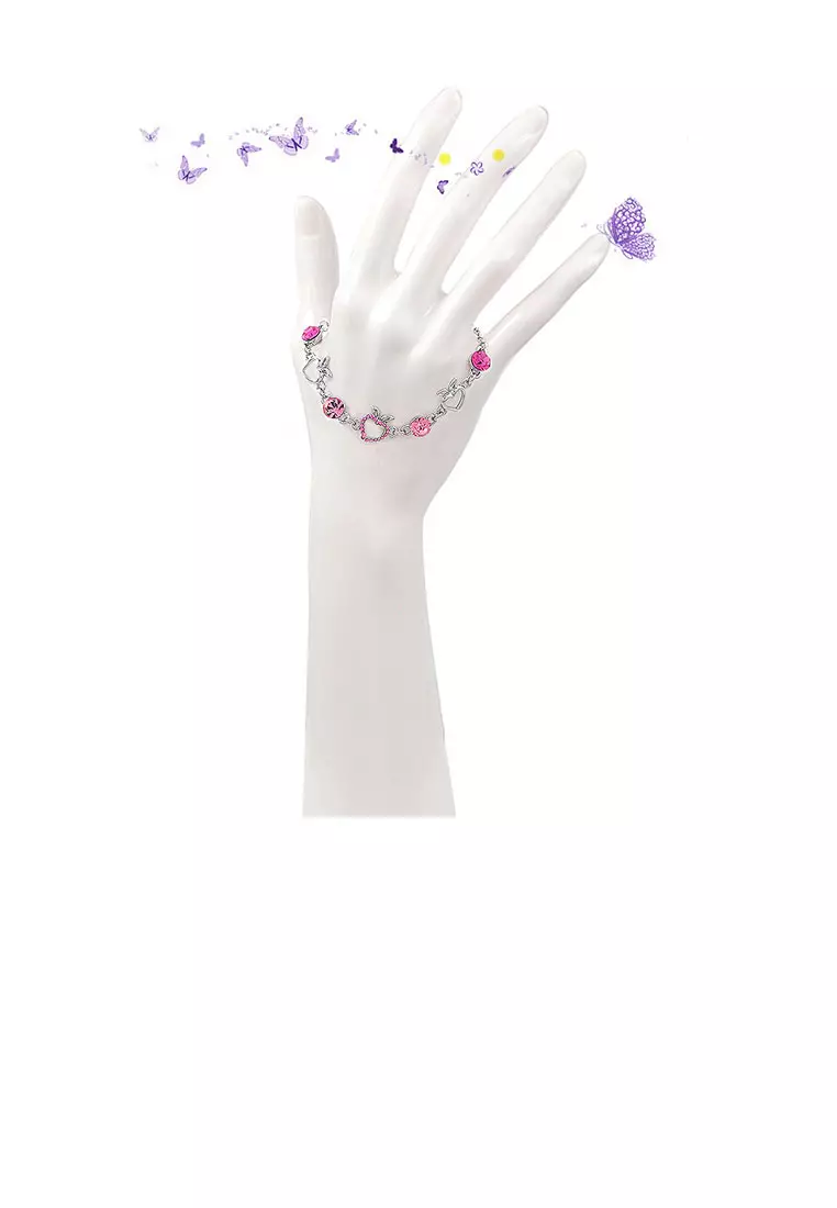 Heart Shape Apple Bracelet with Pink CZ and Austrian Element Crystals