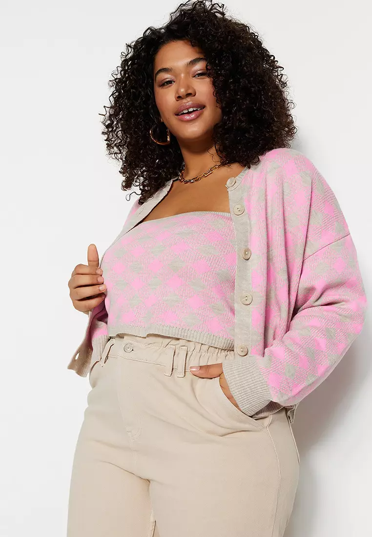 Plus size fuschia on sale cardigan