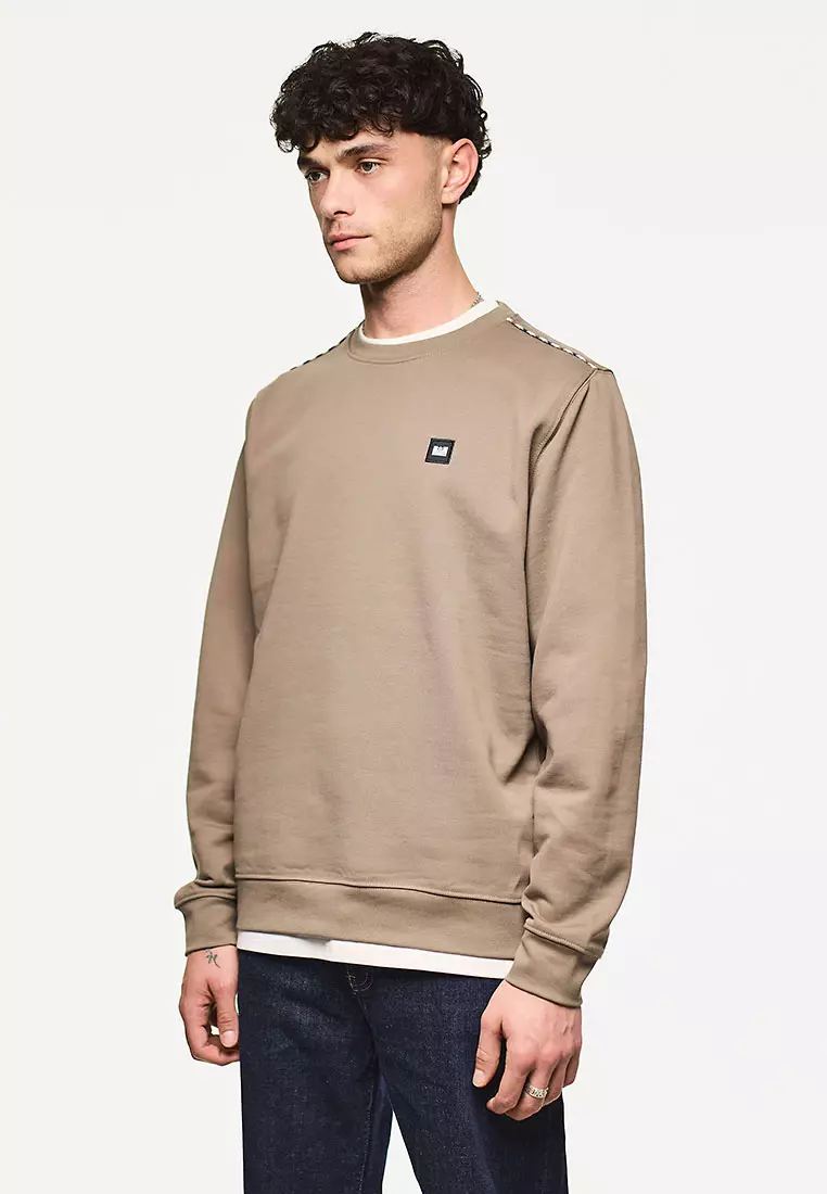 MENS TOBACCO VEGA CREW WITH MID HOUSE CHECK PIPING