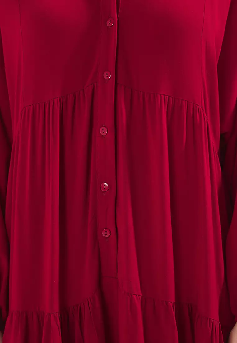 Burgundy Viscose Woven Dress TCTSS24EB00221