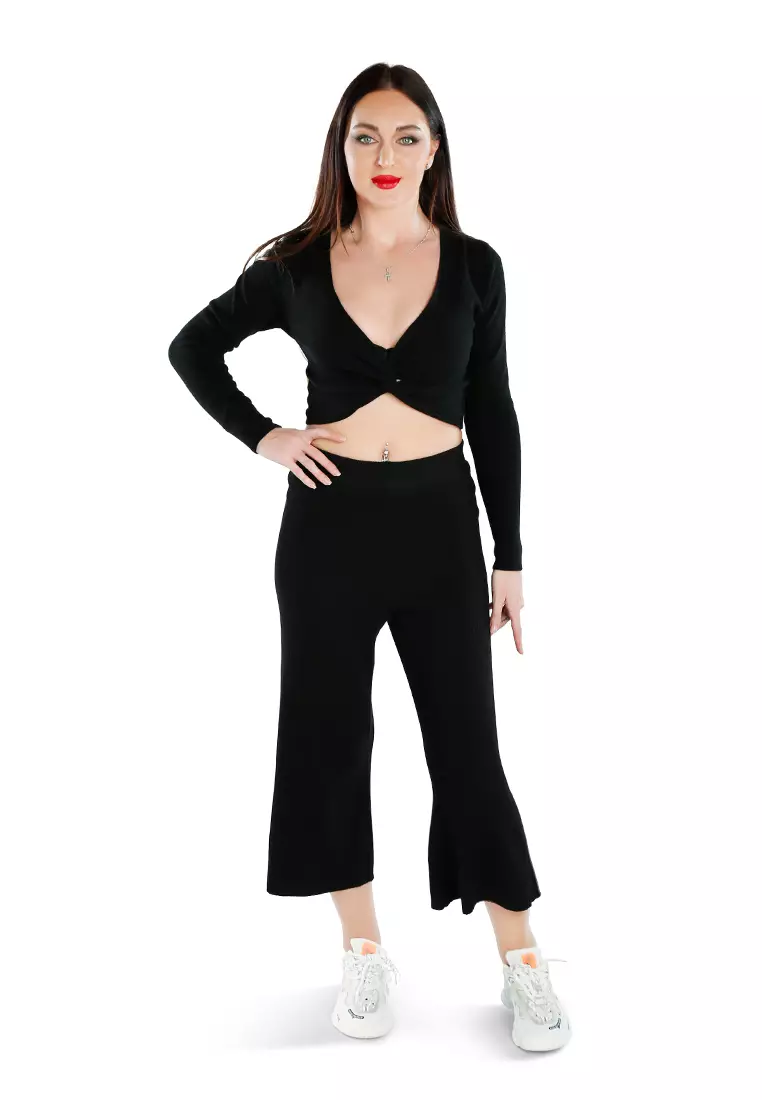 Celana Kaki Lebar Santai Warna Hitam