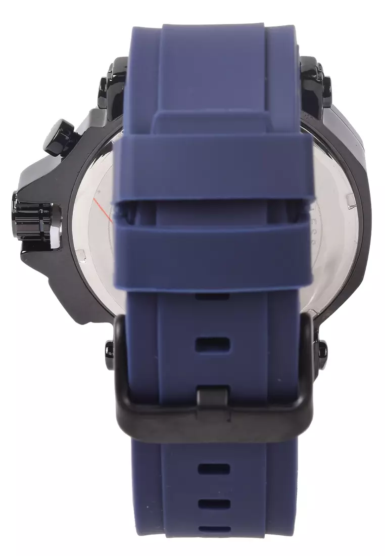 Viral Jam Tangan Analog Pria - Black Case Blue Rubber Strap - VR011