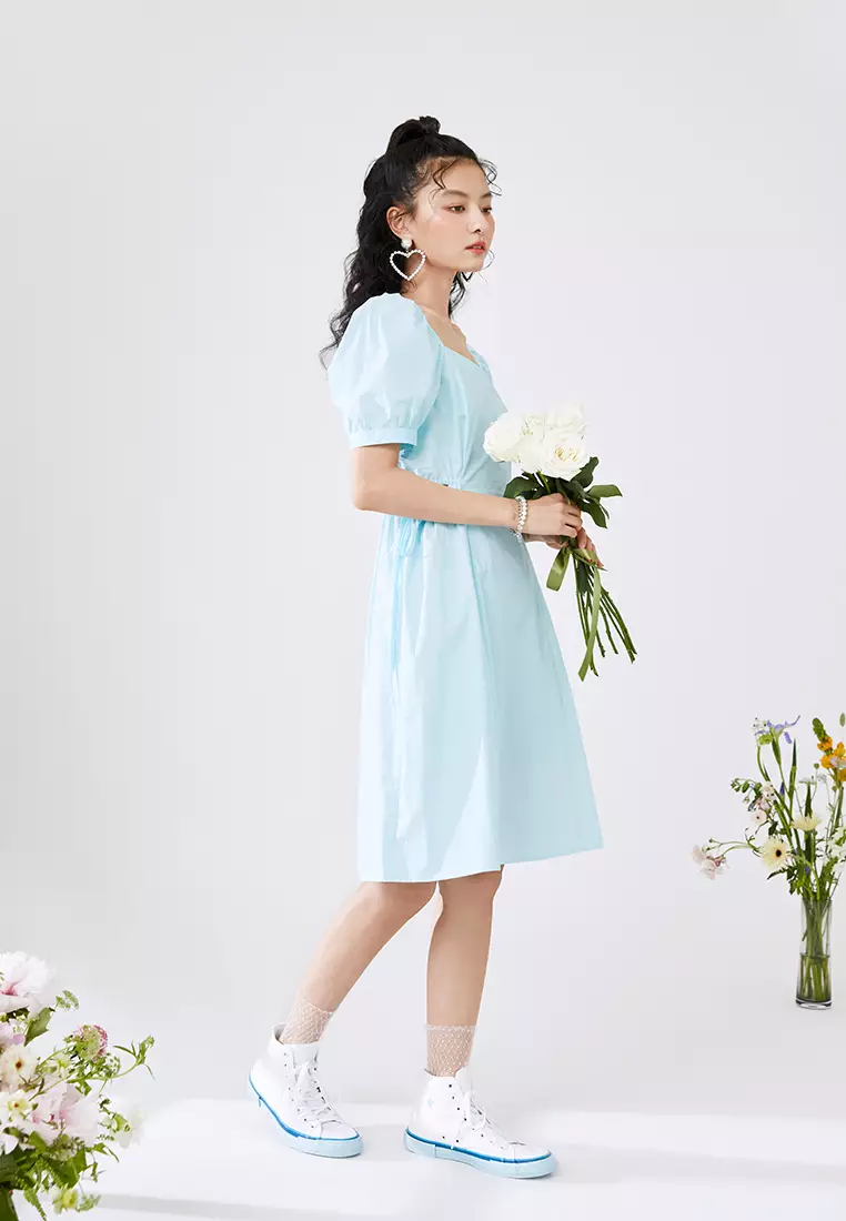 Square Neck Midi Dress with Waist Slits