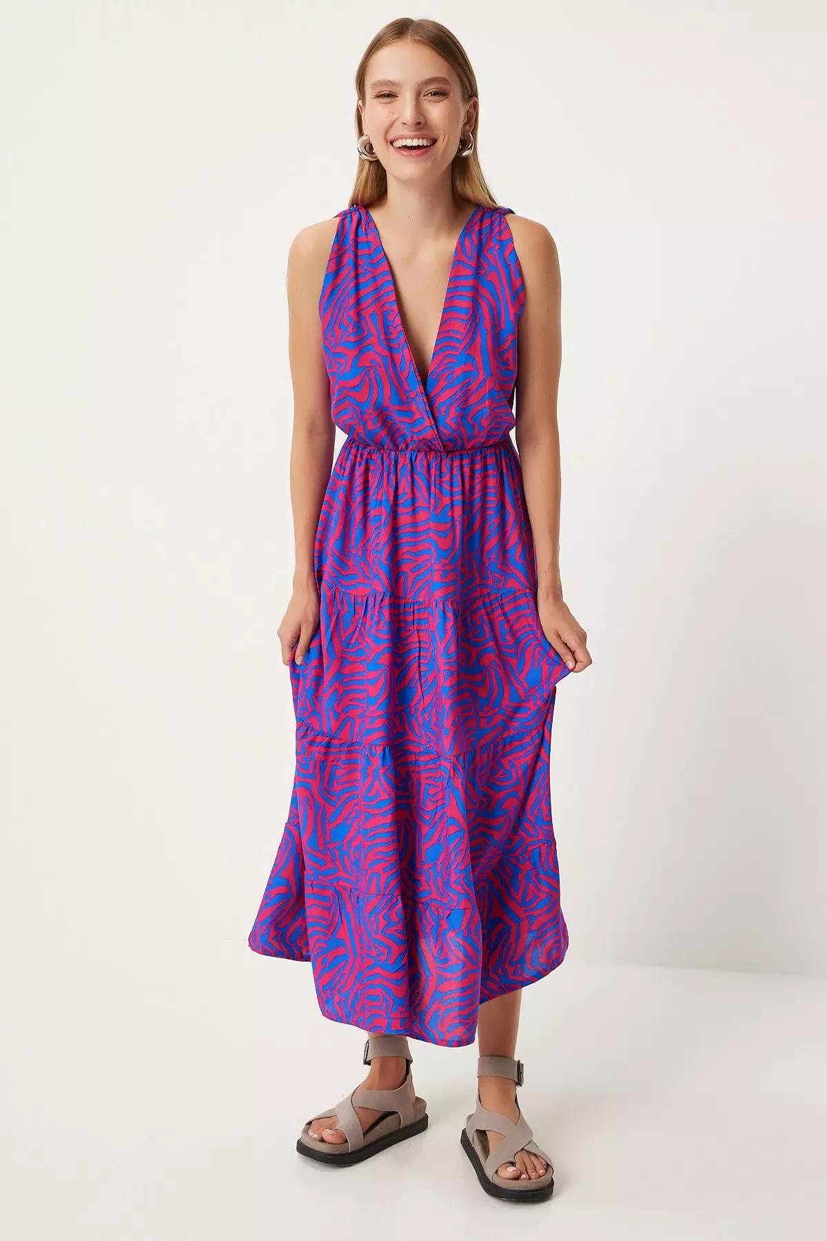 Pink Patterned Long Sleeveless Regular Dress