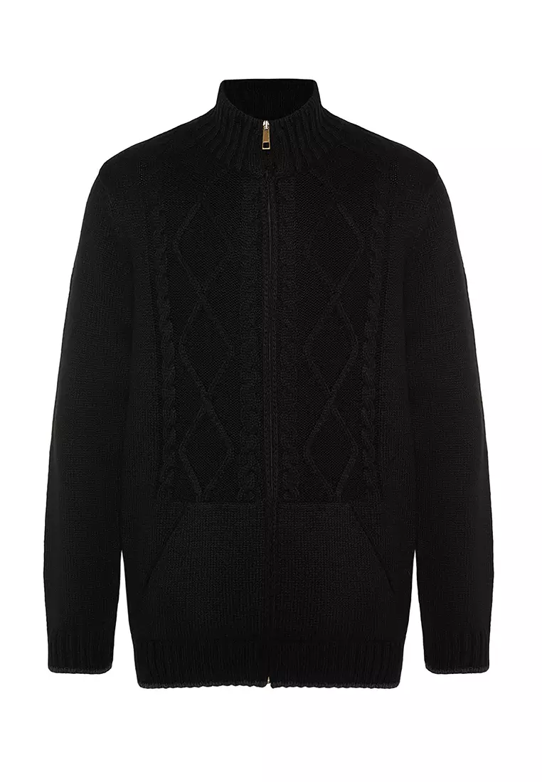 Buy Trendyol Black Men's Slim Fit Knitted Detail Zippered Pocket ...