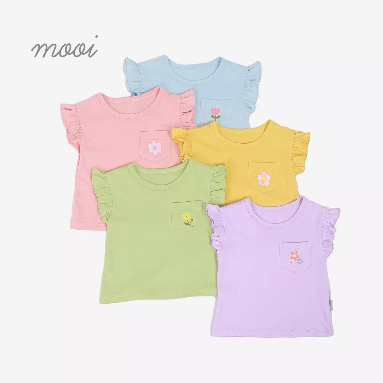 Mooi Setelan Anak Perempuan Ruffle Pocket Tee - Tea Green