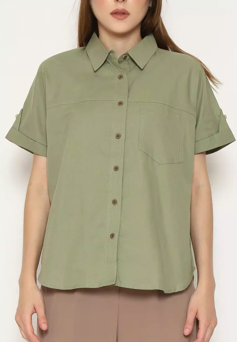 Urban Exchange Kemeja Alisha Green - Kemeja Lengan Pendek