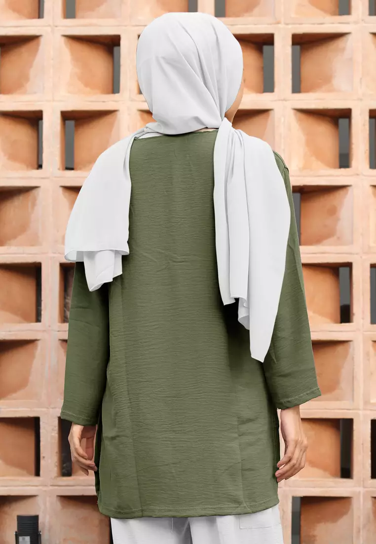 Cotton Bee - Audrey Blouse | Atasan Wanita Lengan Panjang | Blouse Basic - Olive Chive