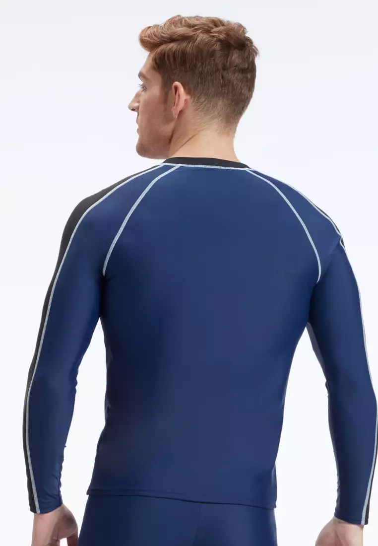 Men Manner Raglan Navy Long Sleeves Rash Guard