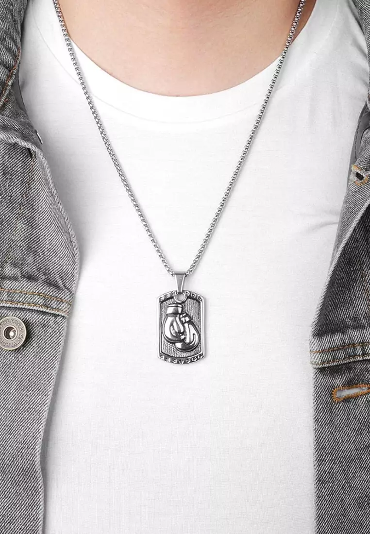 Aksesoris Pria Boxing Glove pair  Pendant Premium Stainless Steel Necklace Kalung Pria Silver